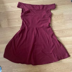off the shoulder red skater dress